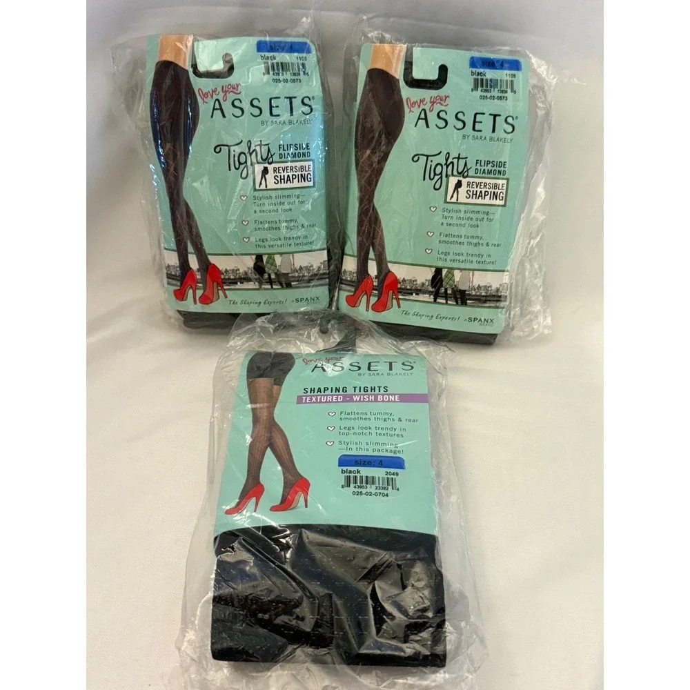 Lot of 3 Assets by Sara Blakely Size 4 Shaping Tights Black NIP Spanx Mix